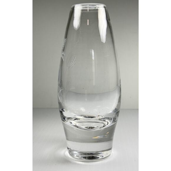 Hadeland Glassverk Norway Etched Glass Vase Wheat Heavy 6" Nordic Vintage - Picture 2 of 7
